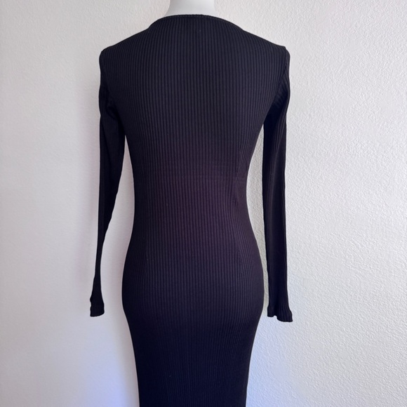 & Other Stories black Long Sleeve Rib Maxi Sweater Dress with side slit size 6 - Picture 5 of 11